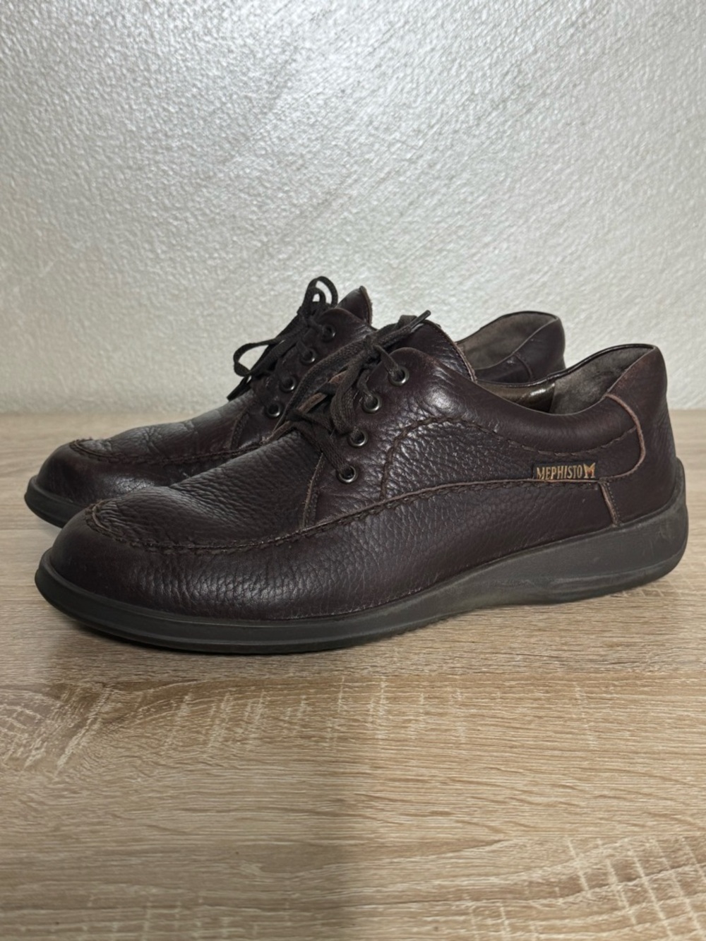 Mephisto Air Jet Men 9.5 Brown Leather Oxford Sneakers Lace Up Casual Shoes